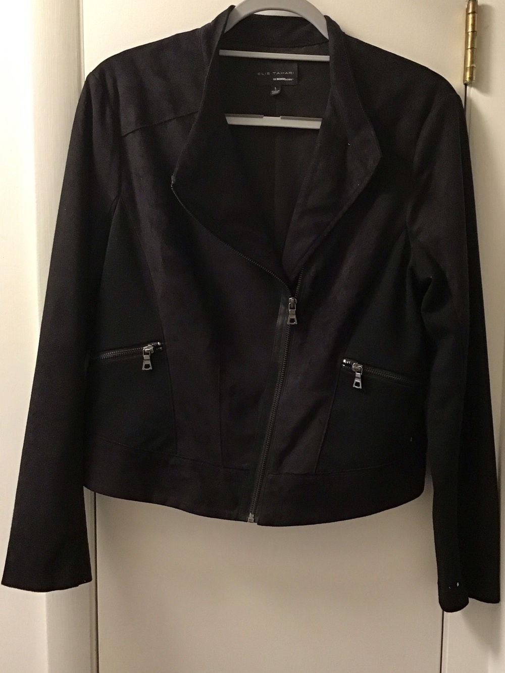 Elie Tahari Black Asymmetrical Zip Suede Jacket